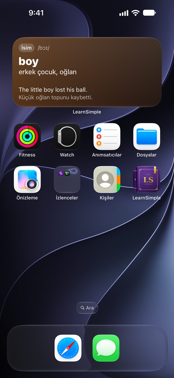 Ana ekranda LearnSimply widget'ı: boy – erkek çocuk, oğlan